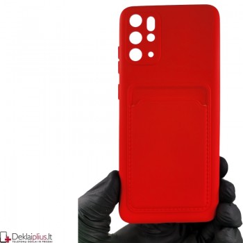 Švelnus silikoninis dėklas su kišenėle - raudonas (Samsung S20 Plus)